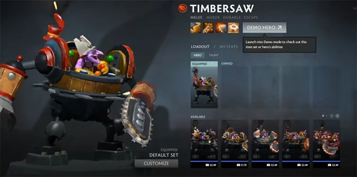 Timbersaw là một hero thuộc nhóm INT (intelligence) chuyên gây sát thương bằng khả năng kỹ năng của mình